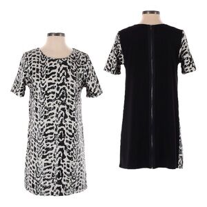 Gianni Bini Animal Print Ivory Sequin Shift Short Sleeve Mini Dress Size L